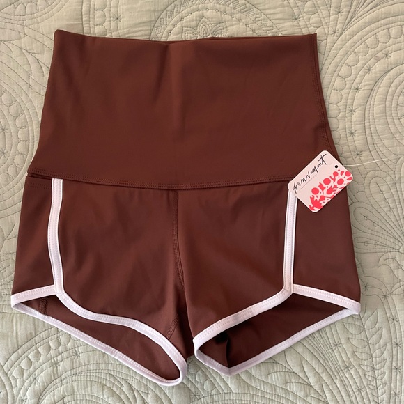 FP Movement by Free People Pants - Free People Movement Island Time High-Waisted Argon Brown Shorts with White Trim